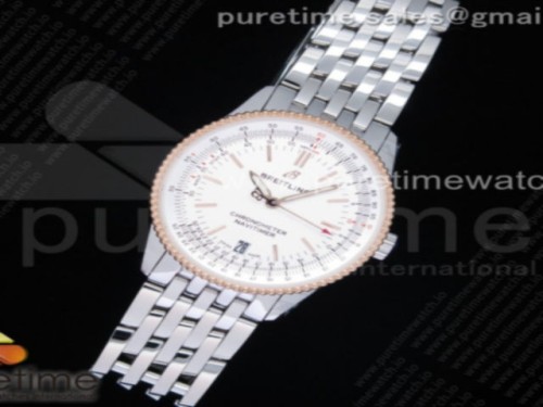 KOR공장 네비타이머 38미리 화이트다이얼 로즈골드콤비 브슬 + 뱀가죽 _ Navitimer 1 38mm SS KOR 11 Best Edition White Dial White RG Inner Bezel on SS Bracelet SW200