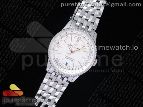 KOR공장 네비타이머 38미리 화이트다이얼 브슬 + 뱀가죽 _ Navitimer 1 38mm SS KOR 11 Best Edition White Dial White Inner Bezel on SS Bracelet SW200