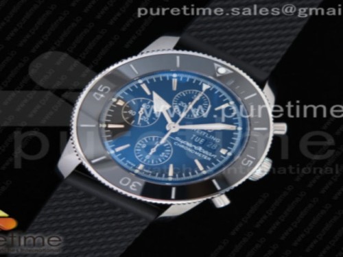 브라이틀링 슈퍼오션 44mm 크로노그래프 스틸 블랙 러버 _ SuperOcean Heritage Chrono SS Black Dial on Black Rubber Strap A7750
