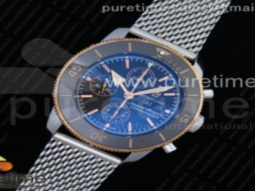 브라이틀링 슈퍼오션 44mm 크로노그래프 스틸 블랙콤비 매쉬 _ SuperOcean Heritage Chrono SS Black Dial RG Markers on SS Mesh Bracelet A7750