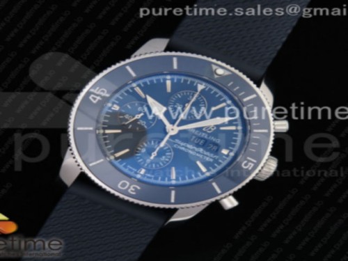브라이틀링 슈퍼오션 44mm 크로노그래프 스틸 블루 러버 _ SuperOcean Heritage Chrono SS Blue Dial on Blue Rubber Strap A7750