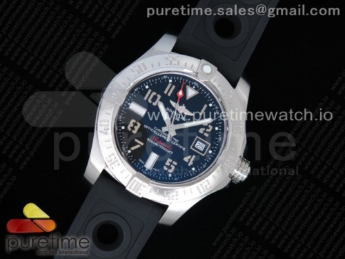 GV공장 V2 브라이틀링 어벤져 씨울프 블랙다이얼 러버 _ Avenger II Seawolf SS GF 11 Best Edition Black Dial Roman Markers on Black Rubber Strap A2824 V2