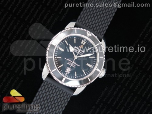 OM공장 브라이틀링 슈퍼오션 헤르티지 2 + 러버밴드 SuperOcean Heritage ii 42mm SS OMF 1_1 Best Edition Black Dial Black Bezel on Black Rubber Strap A2824 (Free Rubber Strap)