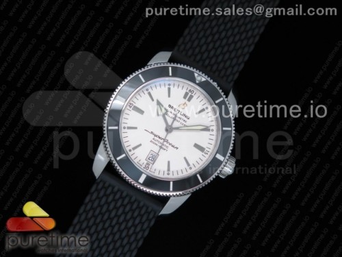 OM공장 브라이틀링 슈퍼오션 헤르티지 2 + 러버밴드 SuperOcean Heritage ii 42mm SS OMF 1_1 Best Edition White Dial Black Bezel on Black Rubber Strap A2824 (Free Rubber Strap)