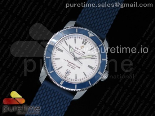 OM공장 브라이틀링 슈퍼오션 헤르티지 2 + 러버밴드 SuperOcean Heritage ii 42mm SS OMF 1_1 Best Edition White Dial Blue Bezel on Blue Rubber Strap A2824 (Free Rubber Strap)