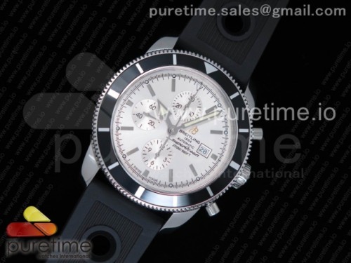 OM공장 브라이틀링 슈퍼오션 헤르티지2 46MM 화이트 다이얼 블랙 러버 스트랩 Superocean Heritage ii Chrono 46 SS OMF 1_1 Best Edition Black Bezel White Dial on Black Rubber Strap A7750