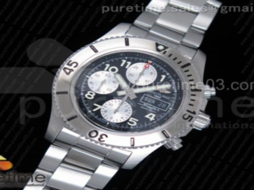 브라이틀링 슈퍼오션 스틸피쉬 블랙화이트다이얼 _ 브슬 SuperOcean SteelFish Chronograph SS BlackWhite Dial on SS Bracelet A7750