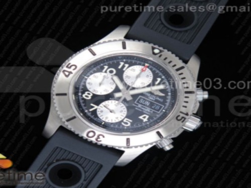 브라이틀링 슈퍼오션 스틸피쉬 크로노그래프 블랙화이트다이얼 _ 블랙러버 스트랩 SuperOcean SteelFish Chronograph SS Black_White Dial on Black Rubber Strap A7750