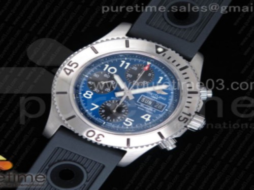 브라이틀링 슈퍼오션 스틸피쉬 크로노그래프 블루트다이얼 _ 블랙러버 스트랩 SuperOcean SteelFish Chronograph SS Blue Dial on Black Rubber Strap A7750