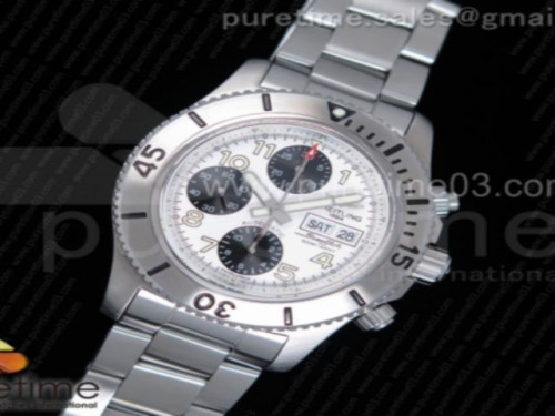 브라이틀링 슈퍼오션 스틸피쉬 화이트블랙다이얼 _ 브슬 SuperOcean SteelFish Chronograph SS WhiteBlack Dial on SS Bracelet A7750