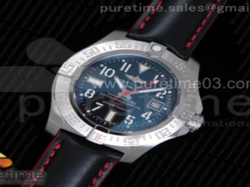브라이틀링 어벤져 2 씨울프 블랙다이얼 레드핸즈 _ 가죽 스트랩 Avenger II Seawolf SS Black Dial Numeral Markers Red Hand on Black Leather Strap A2836