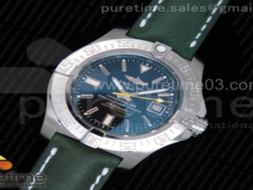브라이틀링 어벤져 2 씨울프 블랙다이얼 옐로우핸즈 _ 그린 나토 스트랩 Avenger II Seawolf SS Black Dial Stick Markers Yellow Hand on Green Leather Strap A2836