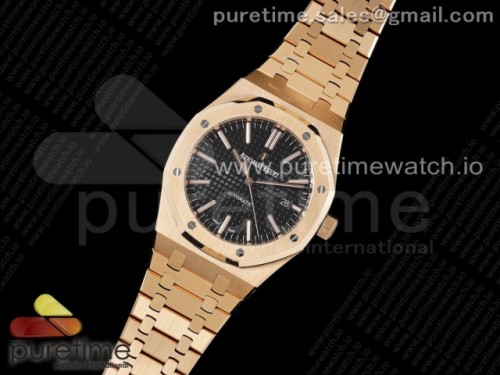 APS공장 오데마피게 로얄오크 15400 Royal Oak 41mm 15400 RG APSF 11 Best Edition Black Textured Dial on RG Bracelet SA3120 Super Clone V3