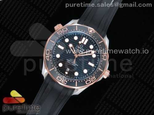 OM공장 오메가 씨마스터 다이버 300 로즈골드 콤비 블랙세라믹 러버 _ 2018 Seamaster Diver 300M SSRG OMF Best Edition Black Ceramic Black Dial on Black Rubber Strap A8800 (Black Balance Wheel)