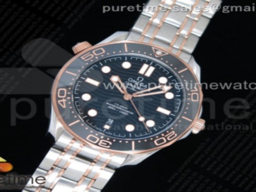 OM공장 오메가 씨마스터 다이버 300 로즈골드 콤비 블랙세라믹 브슬 _ 2018 Seamaster Diver 300M SSRG OMF Best Edition Blue Ceramic Blue Dial on SSRG Bracelet A8800 (Black Balance Wheel)