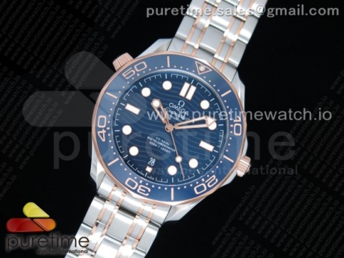 OM공장 오메가 씨마스터 다이버 300 로즈골드 콤비 블루세라믹 브슬 _ 2018 Seamaster Diver 300M SSRG OMF Best Edition Blue Ceramic Blue Dial on SSRG Bracelet A8800 (Black Balance Wheel