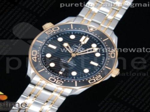 OM공장 오메가 씨마스터 다이버 300 옐로우골드 콤비 블랙세라믹 브슬 _ 2018 Seamaster Diver 300M SSYG OMF Best Edition Black Ceramic Black Dial on SSYG Bracelet A8800 (Black Balance Wheel)