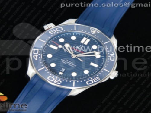 OM공장 오메가 씨마스터 다이버 300M 블루 러버스트랩 _ 2018 Seamaster Diver 300M OMF Best Edition Blue Ceramic Blue Dial on Blue Rubber Strap A8800 (Black Balance Wheel)