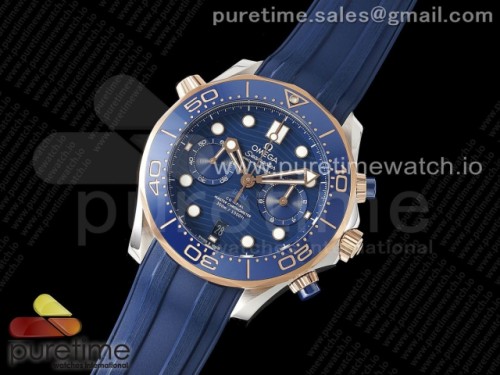 OM공장 오메가 씨마스터 다이버300 크로노 로즈골드 콤비 블루러버 _ Seamaster 300M Chrono SSRG OMF 11 Best Edition Blue Dial on Blue Rubber Strap A9900