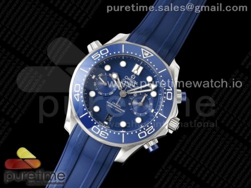 OM공장 오메가 씨마스터 다이버300 크로노 블루러버 _ Seamaster 300M Chrono SS OMF 11 Best Edition Blue Dial on Blue Rubber Strap A