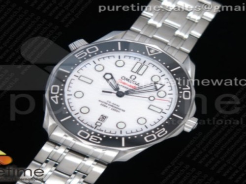 OM공장 오메가 씨마스터 다이버300 화이트다이얼 브슬 _ 2019 Seamaster Diver 300M OMF Best Edition Black Ceramic White Dial on SS Bracelet A8800