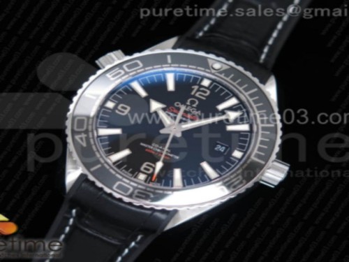 OM공장 오메가 플래닛오션 42mm 블랙다이얼 _ 가죽 Planet Ocean 42mm SS OMF 11 Best Edition Black Liquidmetal Bezel Black Dial on Black Leather Strap A8900 (Black Balance Wheel)