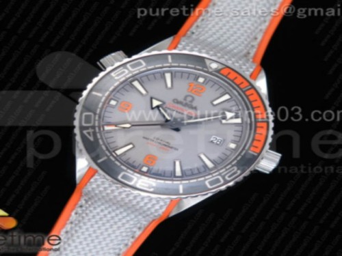 OM공장 오메가 플래닛오션 42mm 블랙오렌지 그레이다이얼 _ 그레이 나토 Planet Ocean 42mm SS OMF 11 Best Edition BlackOrange Bezel Gray Dial on Gray Nylon Strap A8900 (Black Balance Wheel)
