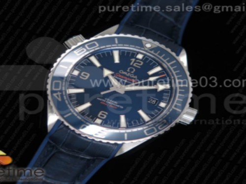 OM공장 오메가 플래닛오션 42mm 블루다이얼 _ 가죽 Planet Ocean 42mm SS OMF 11 Best Edition Blue Liquidmetal Bezel Blue Dial on Blue Leather Strap A8900 (Black Balance Wheel)