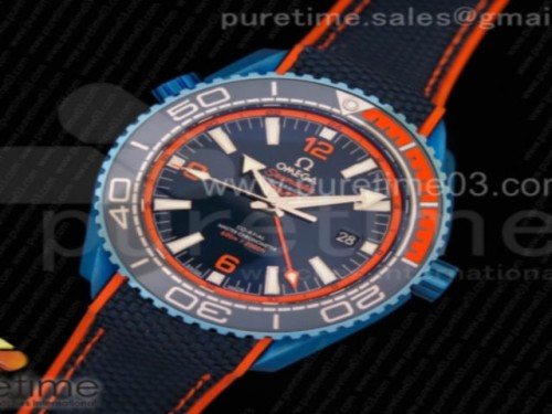 OM공장 오메가 플래닛오션 45.5MM 빅블루 세라믹 GMT _ 나일론 스트랩 Planet Ocean 45.5mm Big Blue Ceramic GMT OMF Best Edition Blue Dial on Blue Nylon Strap A8906