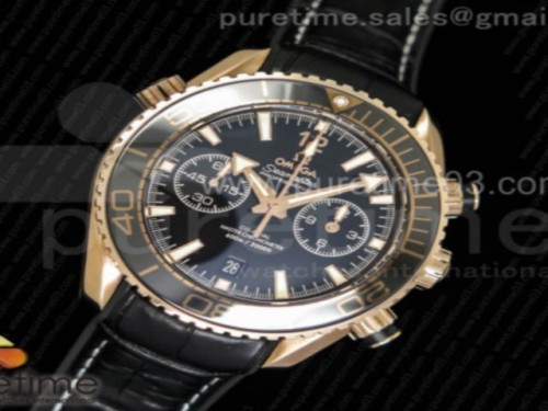 OM공장 오메가 플래닛오션 로즈골드 블랙다이얼 _ 가죽 Planet Ocean Master Chronometer OMF RG Black Polished Bezel Black Dial on Black Leather Strap A9901 (Black Balance Wheel)