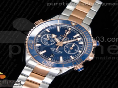 OM공장 오메가 플래닛오션 로즈골드 블루다이얼 _ 콤비 브슬 Planet Ocean Master Chronometer OMF SSRG Blue Polished Bezel Blue Dial on SSRG Bracelet A9901 (Black Balance Wheel)