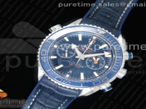 OM공장 오메가 플래닛오션 블루다이얼 _ 가죽 Planet Ocean Master Chronometer OMF SS Blue LiquidMetal on Blue Leather Strap A9900 (Black Balance Wheel) V2
