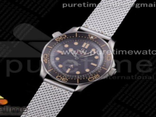 VS공장 오메가 V6최신버전 씨마스터 다이버 300 노타임 투 다이 한정판 최신버전Seamaster 300 No Time to Die Limited Edition VSF 11 Best Edition on Titanium Mesh Bracelet SA8806 Super Clone V6