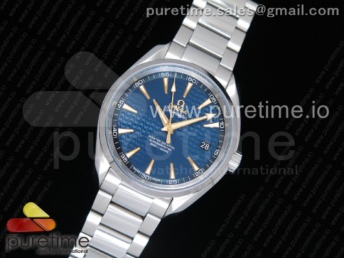 VS공장 오메가 아쿠아 테라 150M 블루 텍스처드 다이얼 Aqua Terra 150M SS VSF 1_1 Best Edition Blue Wave Textured Dial YG Hand on SS Bracelet A8500 Super Clone