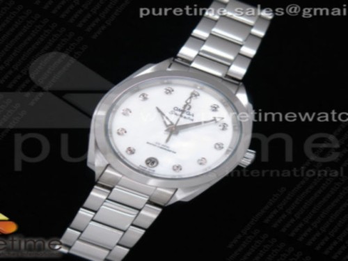 VS공장 오메가 아쿠아테라 34MM 자개다이아다이얼 브슬 _ Aqua Terra 150M 34mm Ladies SS VSF 11 Best Edition White MOP Dial Diamonds Markers on SS Bracelet A8800