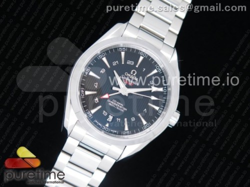 VS공장 오메가 아쿠아테라 150M GMT Aqua Terra 150M 43.5mm GMT SS VSF 1_1 Best Edition Black Textured Dial on SS Bracelet A8605 Super Clone V2