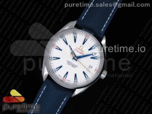 VS공장 오메가 아쿠아테라 마스터 라이더컵 에디션 화이트다이얼 _ 나일론스트랩 Aqua Terra Master Ryder Cup Edition VSF 1_1 Best Edition White Textured Dial on Blue Nylon Strap A8500 Super Clone