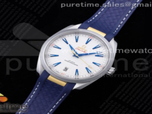 VS공장 오메가 아쿠아테라 화이트다이얼 블루핸즈 골드초침 러버 _ Aqua Terra 150M Master Chronometers VSF 11 Best Edition White Dial Gold Hand on Blue Rubber Strap A8900 Super Clone