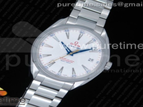 VS공장 오메가 화이트 다이얼 블루 핸즈 아쿠아테라 150M Aqua Terra 150M SS VSF 11 Best Edition White Textured Dial Blue Hands on SS Bracelet A8500 Super Clone