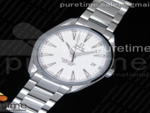 VS공장 오메가 화이트 다이얼 아쿠아테라 150M Aqua Terra 150M SS VSF 11 Best Edition White Textured Dial Silver Markers on SS Bracelet A8500 Super Clone