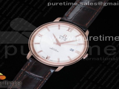 MK공장 V4 오메가 드빌 실버 다이얼 로즈 골드 다이아몬드 _ 가죽 De Ville RG MKF 11 Best Edition Silver Dial Diamonds Markers on Brown Leather Strap MIYOTA 9015 V4
