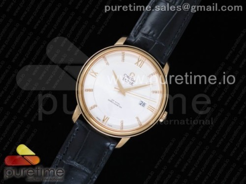 MK공장 V4 오메가 드빌 실버 다이얼 옐로우 골드 다이아몬드 _ 가죽 De Ville YG MKF 11 Best Edition Silver Dial Diamonds Markers on Black Leather Strap MIYOTA 9015 V4