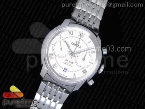 OM공장 오메가 드빌 크로노그래프 42MM 화이트 다이얼 브슬 De Ville Chronograph 42mm SS OMF 11 Best Edition White Dial on SS Bracelet A9300 (Black Balance Wheel)