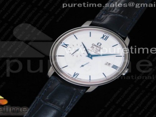 TW공장 오메가 드빌 프레스티지 파워리저브 화이트 다이얼 가죽 De Ville Prestige Real Power Reserve SS TW 11 Best Edition White Dial Blue Markers on Blue Leather Strap A2824