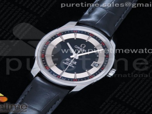 VS공장 오메가 드빌 아워비전 41MM 스탤 블랙앤실버다이얼 악어가죽 _ De Ville Hour Vision 41mm SS VSF 11 Best Edition BlackSilver Dial on Black Croco Leather Strap A8500 Super Clone