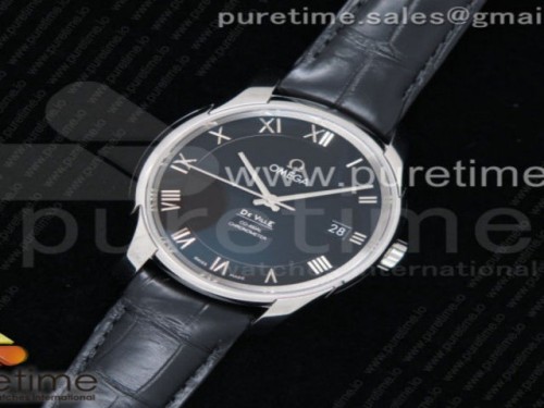 VS공장 오메가 드빌 아워비전 41MM 스틸 블랙로만다이얼 악어가죽 _ De Ville Hour Vision 41mm SS VSF 11 Best Edition Black Dial on Black Crocodile Strap A8500 Super Clone