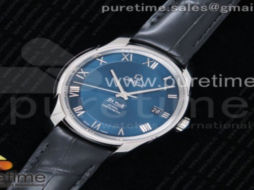 VS공장 오메가 드빌 아워비전 41MM 스틸 블루로만 악어가죽 _ De Ville Hour Vision 41mm SS VSF 11 Best Edition Blue Dial Roman Markers on Black Croco Leather Strap A8500 Super Clone
