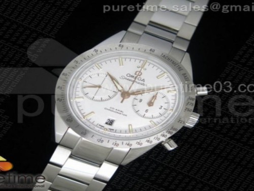 OM 공장 오메가 스피드마스터 화이트골드 다이얼 브라운 핸즈 _ 브슬 Speedmaster '57 Co-Axial OMF 11 Best Edition WhiteRG Dial on SS Bracelet A9300 (Black Balance Wheel)