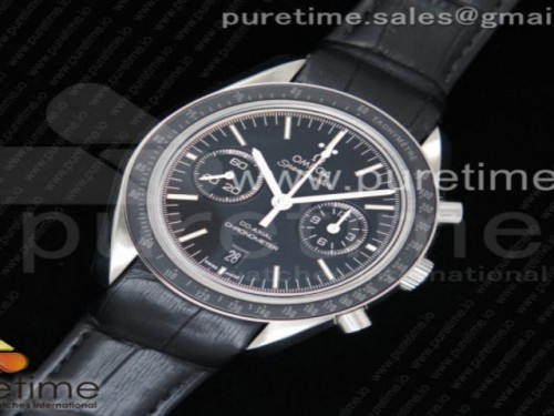 OM공장 V2 오메가 스피드마스터 문워치 블랙다이얼 화이트로고 _ 가죽 Speedmaster Moonwatch Co-Axial OMF 11 Best Edition Black Dial White Logo on Black Leather Strap A9300 (Black Balance Wheel) V2