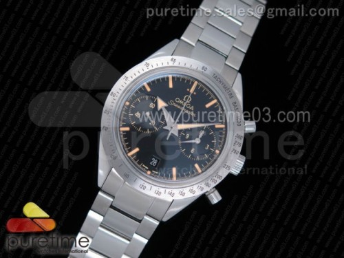 OM공장 오메가 스피드마스터 블랙다이얼 브라운 _ 브슬 Speedmaster '57 Co-Axial OMF 11 Best Edition Black Dial Brown Markers on SS Bracelet A9300 (Black Balance Wheel)